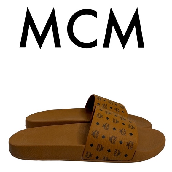 MCM Other - MCM NWT MEN’S BROWN BLACK MONOGRAM SLIDES SANDALS SIZE 12 / 45